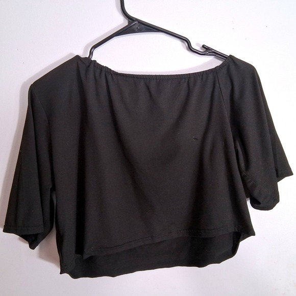 Romwe Beautiful Disaster Skeleton Graphic Off Shoulder Crop Top Black Large - Picture 4 of 7